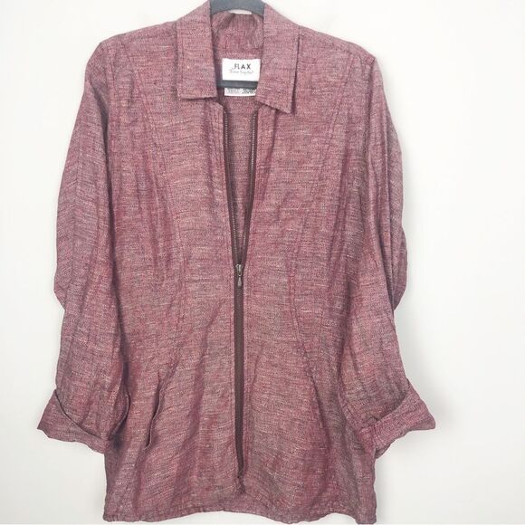Flax Jackets & Blazers - FLAX BY JEANNE ENGELHART | Linen Zip Front Lightweight Plum Jacket Women’s Small